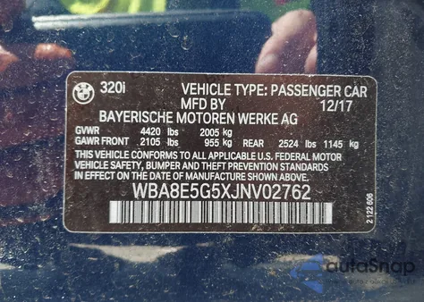 2018 BMW 320I xDrive z USA, uszkodzony, nr VIN WBA8E5G5XJNV02762